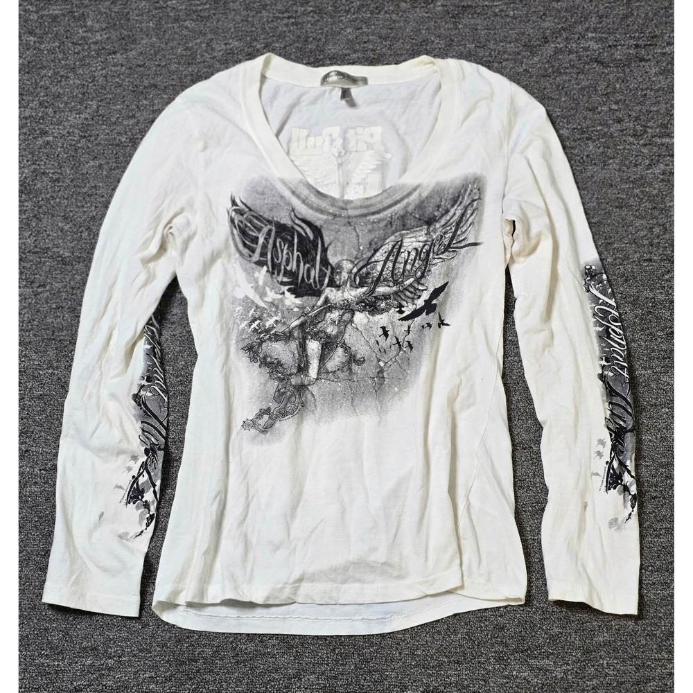 Hot‎ Leathers Asphalt Angel Graphic Long Sleeve Top Biker Tee XL